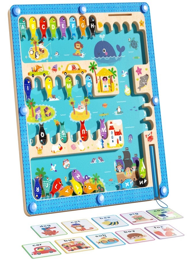 edutree Magnetic Alphabet Maze Letter Puzzle Board, Montessori Toys Alphabet Puzzle for 2 3 4 5 Years Old, Fine Motor Skills Toys Magnet Fishing Game for Kids 3-5, Birthday Gift for Girls Boys - Image 1